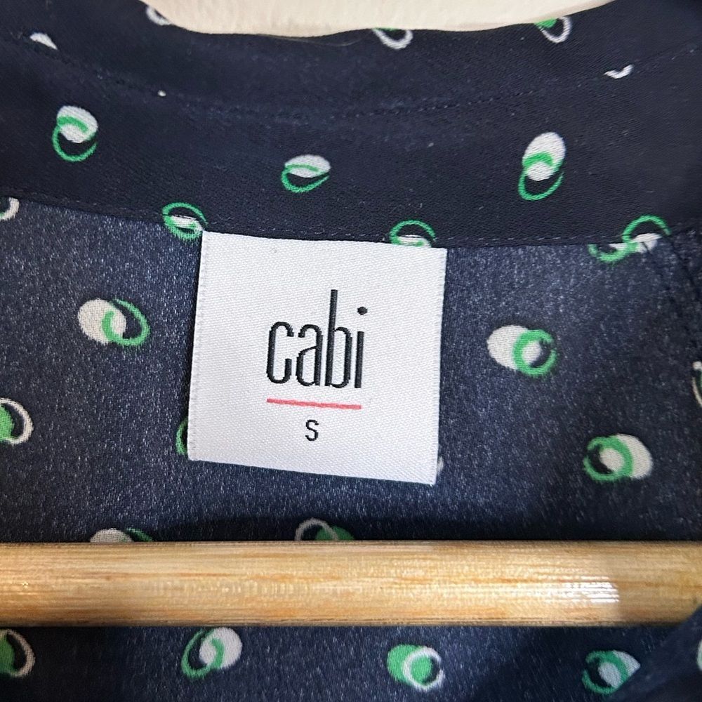 CAbi Navy Green Polka Dot Chiffon Button Down Long Sleeve Shirt Size Small - Picture 4 of 7